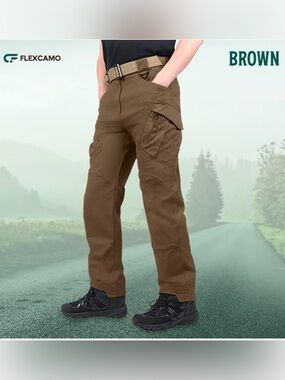 Men's Brown Flex Camo Cargo Utility Pants with Reinforced Pockets 34x32